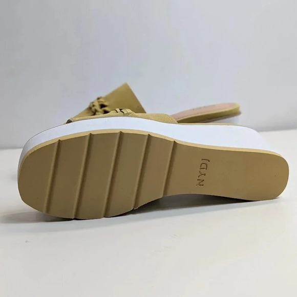 New NYDJ Womens Rory Honey Gold Nubuck Peep-Toe Platform Wedge Sandals Size 8.5 - Picture 9 of 11